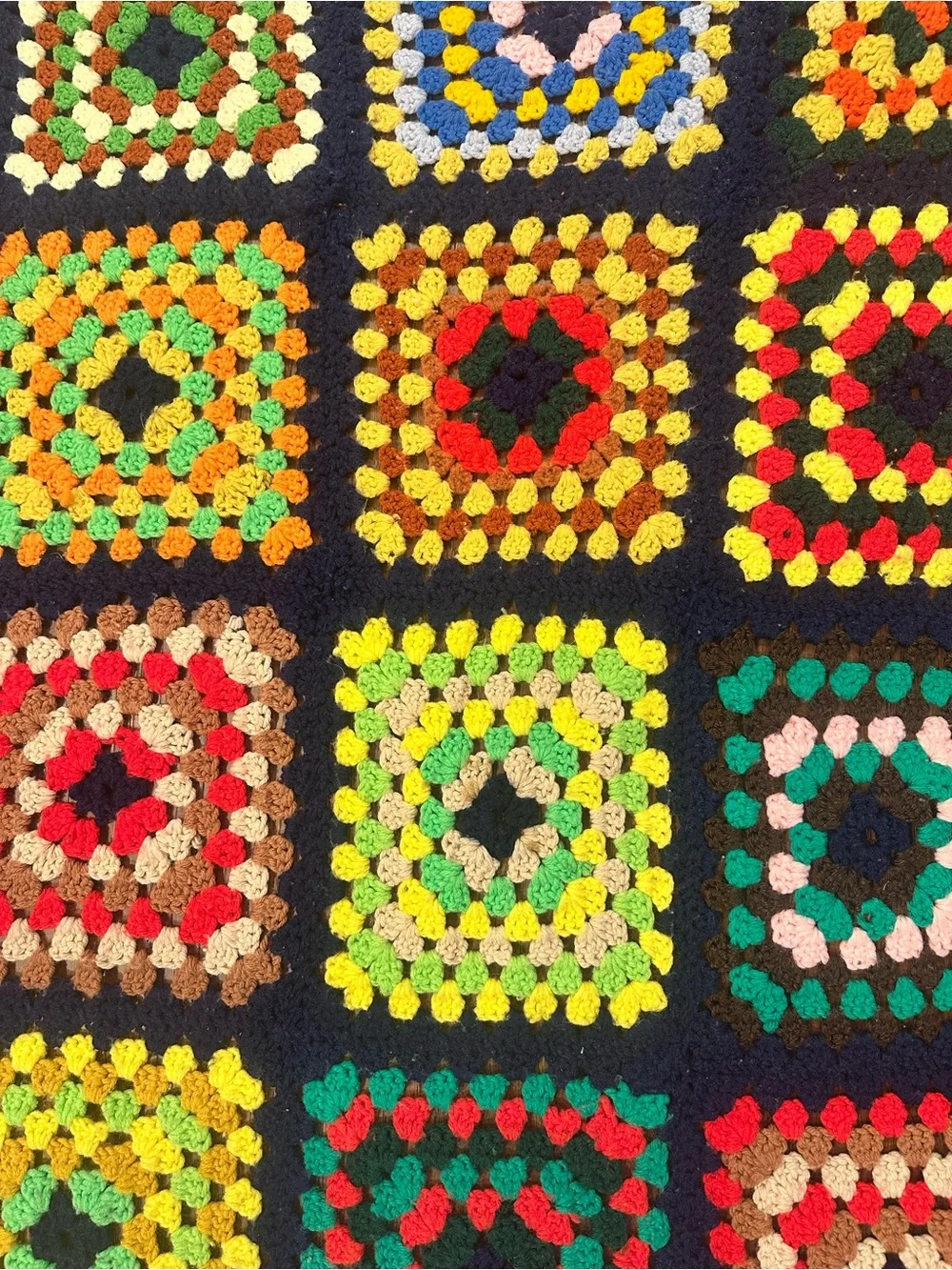 Vintage Handmade Crochet Granny Square Blanket - Multicolor - approx 4ft x 6ft